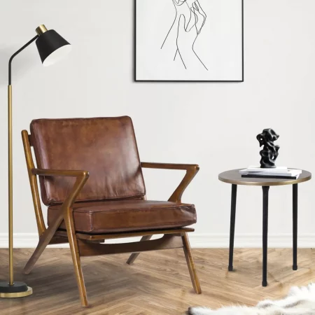 Sillón Natural Madera Teka Con Cojín Piel 65x75x75 Cm - Moycor (9)