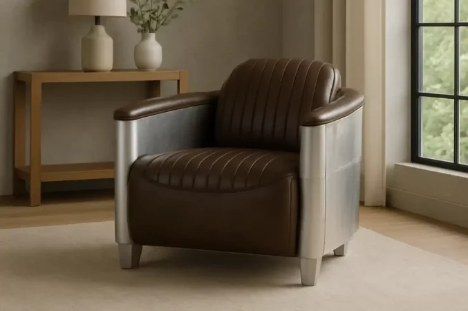 Sillon Piel Marron Aluminio 76x90x75 Cm - Giner y Colomer (4)