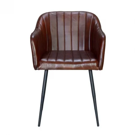 Sillón Tapizado Piel Marrón Patas Metal Negro Estilo Industrial 55x56x82 Cm - Giner y Colomer (5)