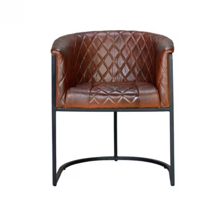 Sillón Tapizado Piel Marrón Patas Metal Negro Estilo Industrial 62x60x76 Cm - Giner y Colomer (6)