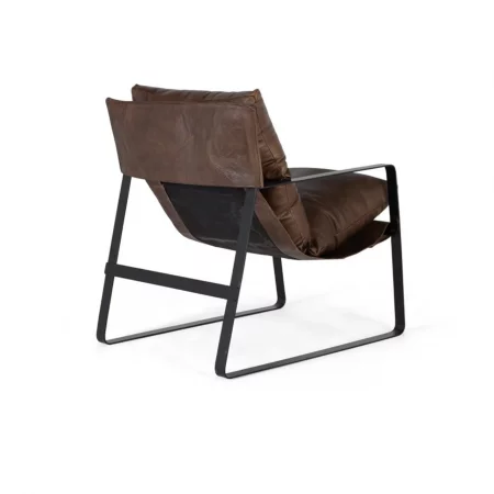 Sillón Tapizado Piel Marrón y Estructura Metal 58x80x80 Cm - Giner y Colomer (1)