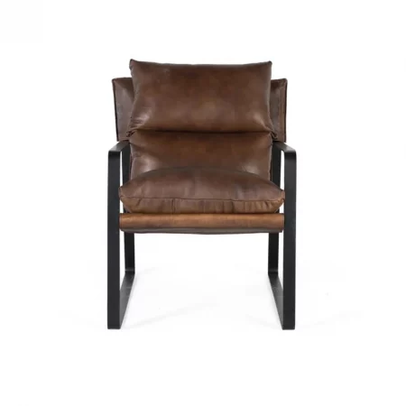 Sillón Tapizado Piel Marrón y Estructura Metal 58x80x80 Cm - Giner y Colomer (3)