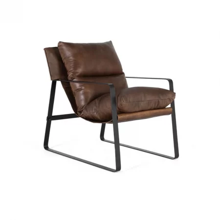 Sillón Tapizado Piel Marrón y Estructura Metal 58x80x80 Cm - Giner y Colomer (6)