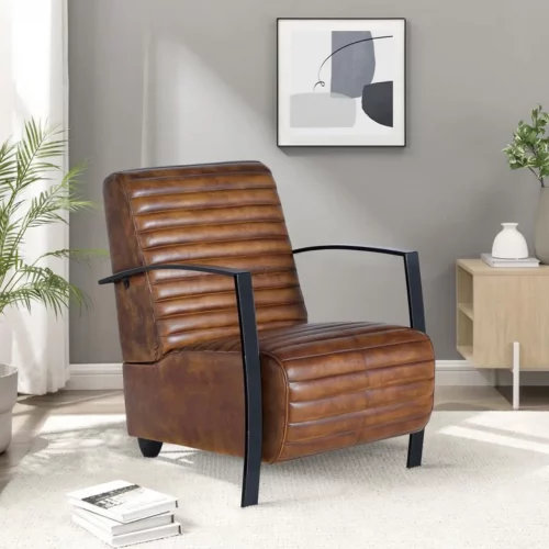 Sillón Tapizado Piel Vacuno Patas Metal 75x82x82 Cm - Giner y Colomer (3)