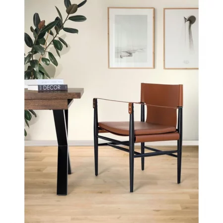 Sillón Tapizado en Cuero Sintético y Madera de Fresno en Color Marrón 57x52x80 Cm - Giner y Colomer (1)