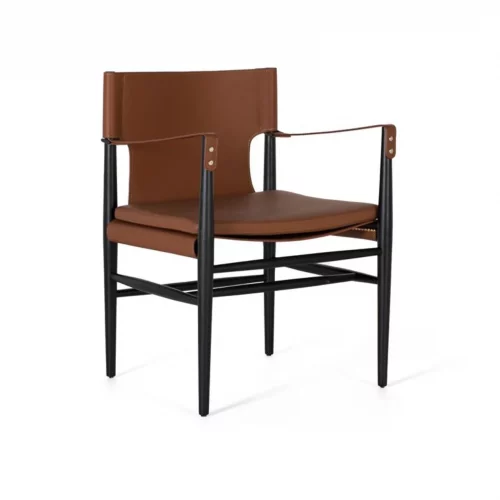 Sillón Tapizado en Cuero Sintético y Madera de Fresno en Color Marrón 57x52x80 Cm - Giner y Colomer (3)