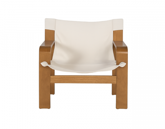 Sillón de Madera de Caucho con Lona Beige Diseño Contemporáneo 75x76x63 cm (1)