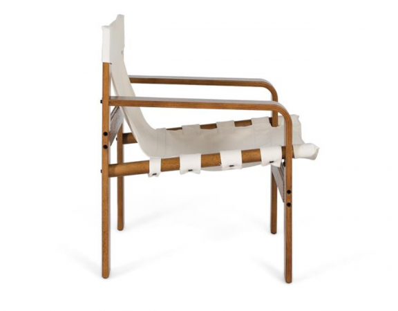 Sillón de Madera de Caucho con Lona Beige Diseño Contemporáneo 75x76x63 cm (4)