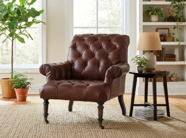 Sillon de Piel Marron 92x99x94 Cm - Giner y Colomer (5)