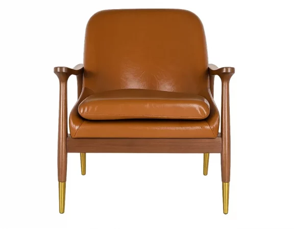 Sillón moderno retro en madera de caucho y tapizado marrón teja - 81x75x75 cm-MOVIL (1)