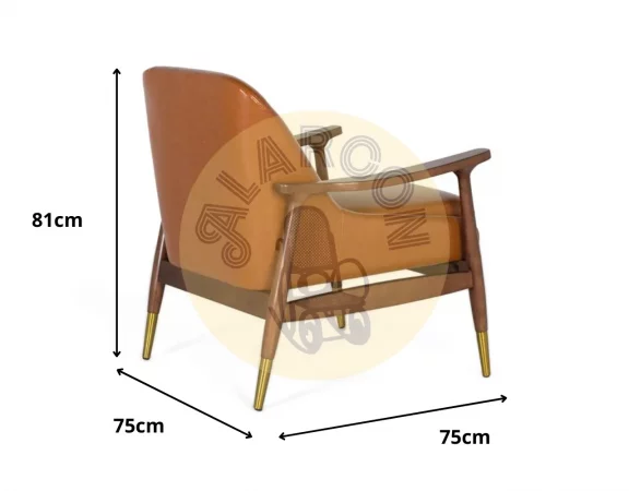 Sillón moderno retro en madera de caucho y tapizado marrón teja - 81x75x75 cm-MOVIL (2)