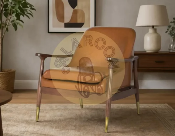 Sillón moderno retro en madera de caucho y tapizado marrón teja - 81x75x75 cm-MOVIL (3)