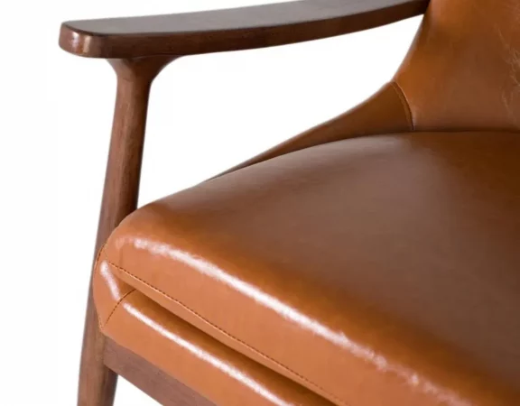 Sillón moderno retro en madera de caucho y tapizado marrón teja - 81x75x75 cm-MOVIL (4)