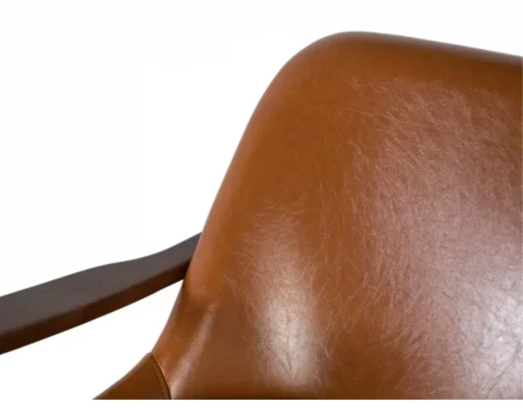 Sillón moderno retro en madera de caucho y tapizado marrón teja - 81x75x75 cm-MOVIL (5)