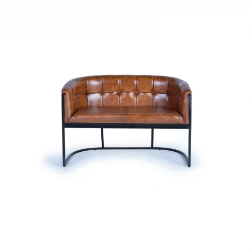 Sofá 2 Plazas Piel Marrón Estructura Metal Negro 115x73x80 Cm - Giner y Colomer (1)