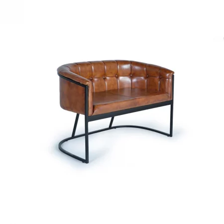 Sofá 2 Plazas Piel Marrón Estructura Metal Negro 115x73x80 Cm - Giner y Colomer (3)