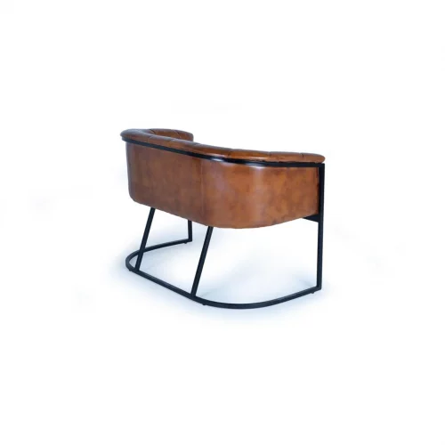 Sofá 2 Plazas Piel Marrón Estructura Metal Negro 115x73x80 Cm - Giner y Colomer (6)