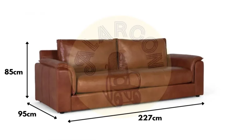 Sofá 3 Plazas de Piel Marron 227x95x85 Cm - Giner y Colomer (7)