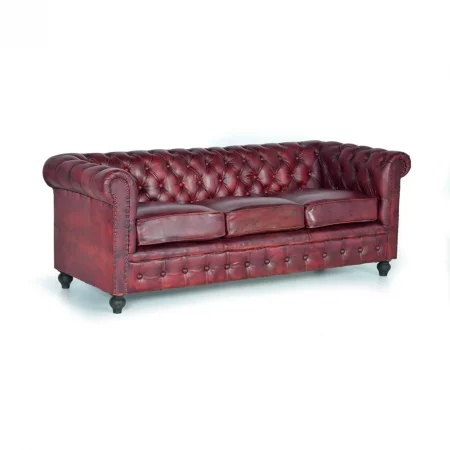 Sofá Chéster 3 Plazas Piel Color Marrón 200x85x76 Cm - Giner y Colomer (1)