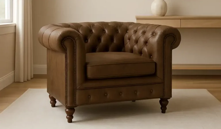 Sofá Chester Tapizado con Piel Marron 105x82x75 Cm - Giner y Colomer (1)