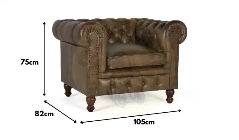 Sofá Chester Tapizado con Piel Marron 105x82x75 Cm - Giner y Colomer (5)