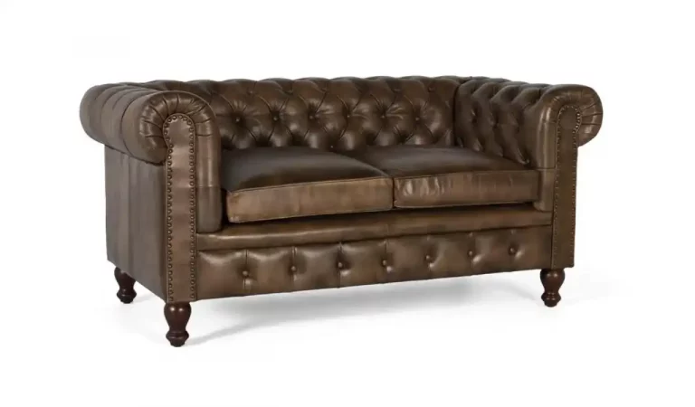 Sofá Chester Tapizado con Piel Marron 158x82x75 Cm - Giner y Colomer (1)
