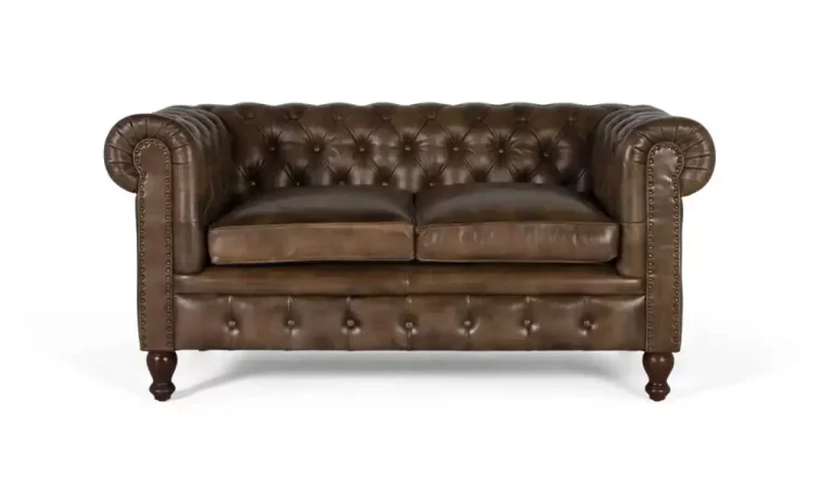 Sofá Chester Tapizado con Piel Marron 158x82x75 Cm - Giner y Colomer (3)