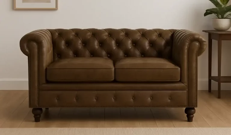 Sofá Chester Tapizado con Piel Marron 158x82x75 Cm - Giner y Colomer (4)