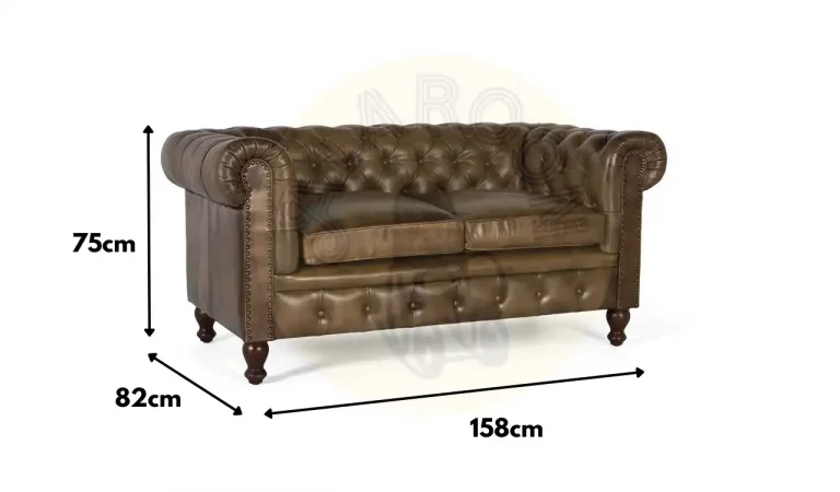 Sofá Chester Tapizado con Piel Marron 158x82x75 Cm - Giner y Colomer (5)