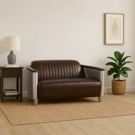 Sofa Piel Marron Aluminio 130x90x75 Cm - Giner y Colomer (3)