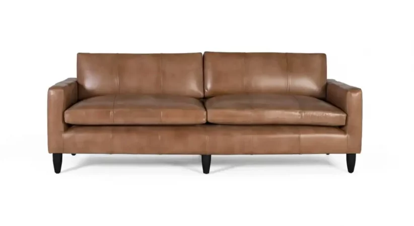 Sofá Tapizado con Piel Camel 220x88x85 Cm - Giner y Colomer (4)