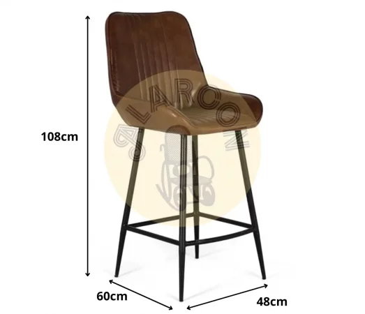 Taburete Alto de Piel Marrón con Respaldo Ergonómico y Estructura de Hierro Negra-MOVIL (2)