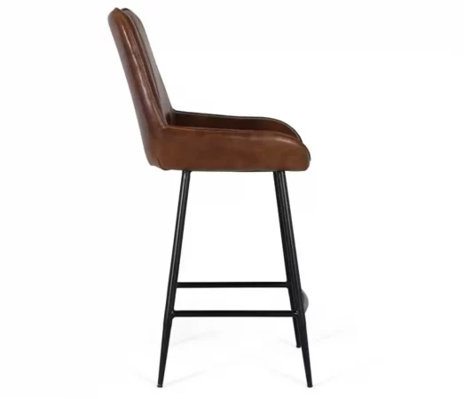 Taburete Alto de Piel Marrón con Respaldo Ergonómico y Estructura de Hierro Negra-MOVIL (3)