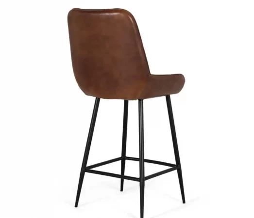 Taburete Alto de Piel Marrón con Respaldo Ergonómico y Estructura de Hierro Negra-MOVIL (4)