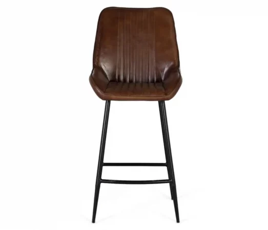 Taburete Alto de Piel Marrón con Respaldo Ergonómico y Estructura de Hierro Negra-MOVIL (6)