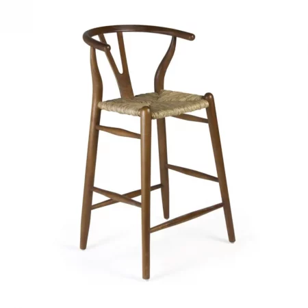 Taburete Bar en Madera de Mindi con Asiento Enea Color Marrón 50x45x97 Cm - Moycor (1)