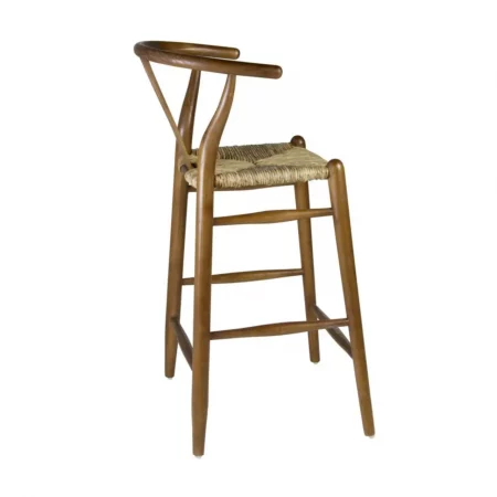 Taburete Bar en Madera de Mindi con Asiento Enea Color Marrón 50x45x97 Cm - Moycor (2)