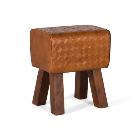 Taburete Rectangular Contemporáneo Tapizado en Piel Bovina y Base de Madera - Giner y Colomer (1)