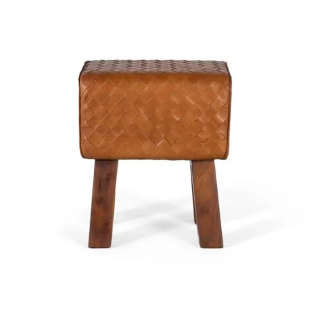 Taburete Rectangular Contemporáneo Tapizado en Piel Bovina y Base de Madera - Giner y Colomer (2)