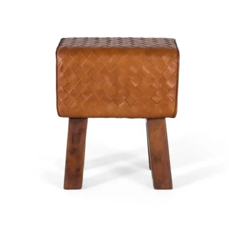 Taburete Rectangular Contemporáneo Tapizado en Piel Bovina y Base de Madera - Giner y Colomer (4)