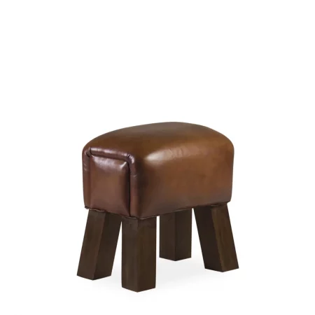 Taburete Rectangular de Piel con Madera de Teca - Moycor (1)