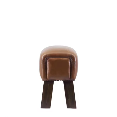Taburete Rectangular de Piel con Madera de Teca - Moycor (2)