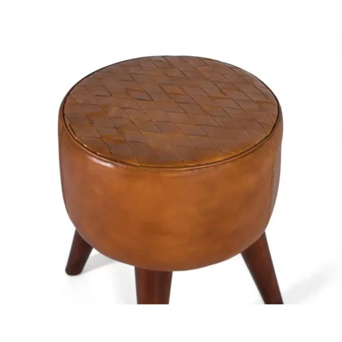 Taburete Redondo Tapizado con Piel Bovina y Soportes de Madera - Giner y Colomer (1)