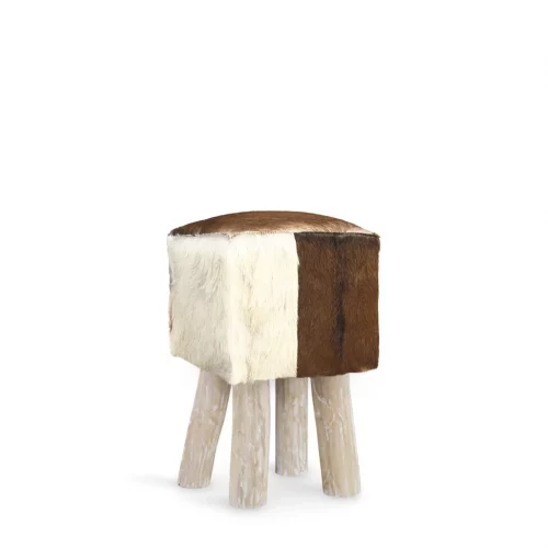Taburete de Piel de Cabra Cuadrado de Madera de Teca - Moycor (1)