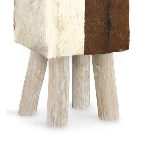 Taburete de Piel de Cabra Cuadrado de Madera de Teca - Moycor (4)