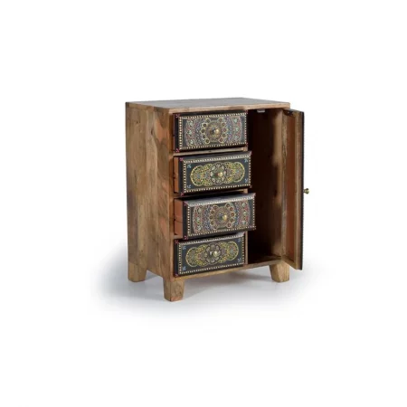 Telefonera 4 Cajones y 1 Puerta en Madera de Mango 45x30x60 Cm - Giner y Colomer (5)