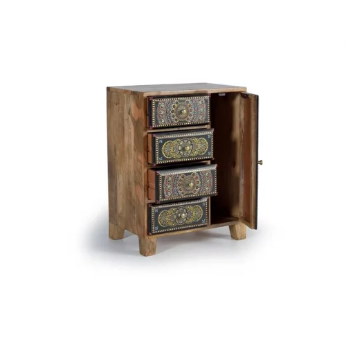 Telefonera 4 Cajones y 1 Puerta en Madera de Mango 45x30x60 Cm - Giner y Colomer (5)