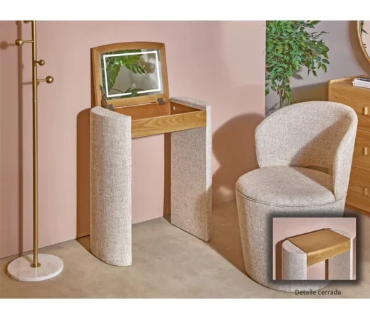 Tocador con Espejo MDF Poliester Poliuretano Natural 68x36x76 Cm - Imori (4)
