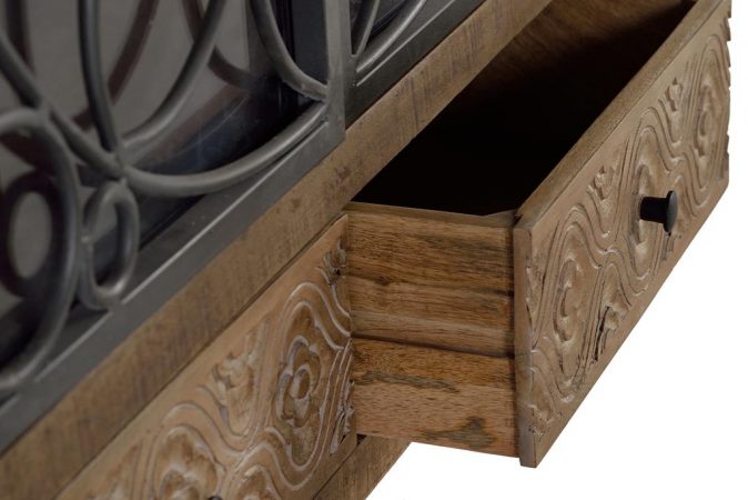 VITRINA 2 CAJONES Y 2 PUERTAS DE METAL FABRICADO EN MADERA DE MANGO4