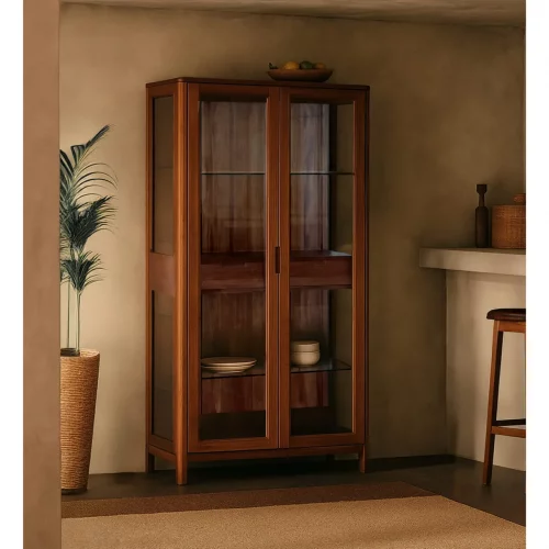 Vitrina 2 Cajones 2 Puertas Madera Caoba Coleccion Oporto 100x40x190 Cm - Moycor (3)